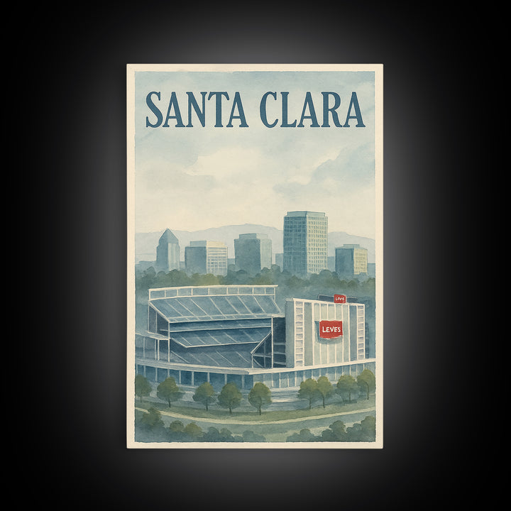 Santa Clara Travel Poster, Framed Canvas Print, Illustrated Watercolor Poster, Santa Clara Travel Art, Travel Poster Art, Travel Wall Decor