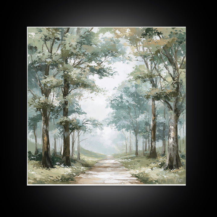 Misty Forest Path Framed Canvas Print, Waiting Room Art, Living Room Wall Art, Waiting Room Decor, Calm, Soundwave Art, WRA-1x1-11