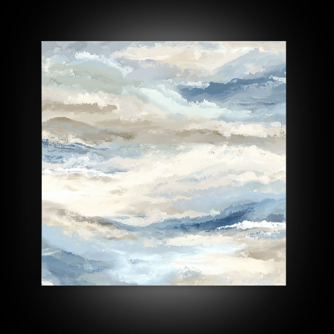 Soft Abstract Waves Framed Canvas Print, Waiting Room Art, Office Art, Waiting Room Decor, Fine Art, Calm, Gallery Decor, WRA-1x1-2
