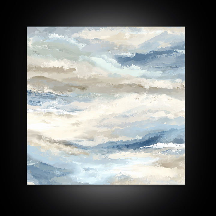 Soft Abstract Waves Framed Canvas Print, Waiting Room Art, Office Art, Waiting Room Decor, Fine Art, Calm, Gallery Decor, WRA-1x1-2