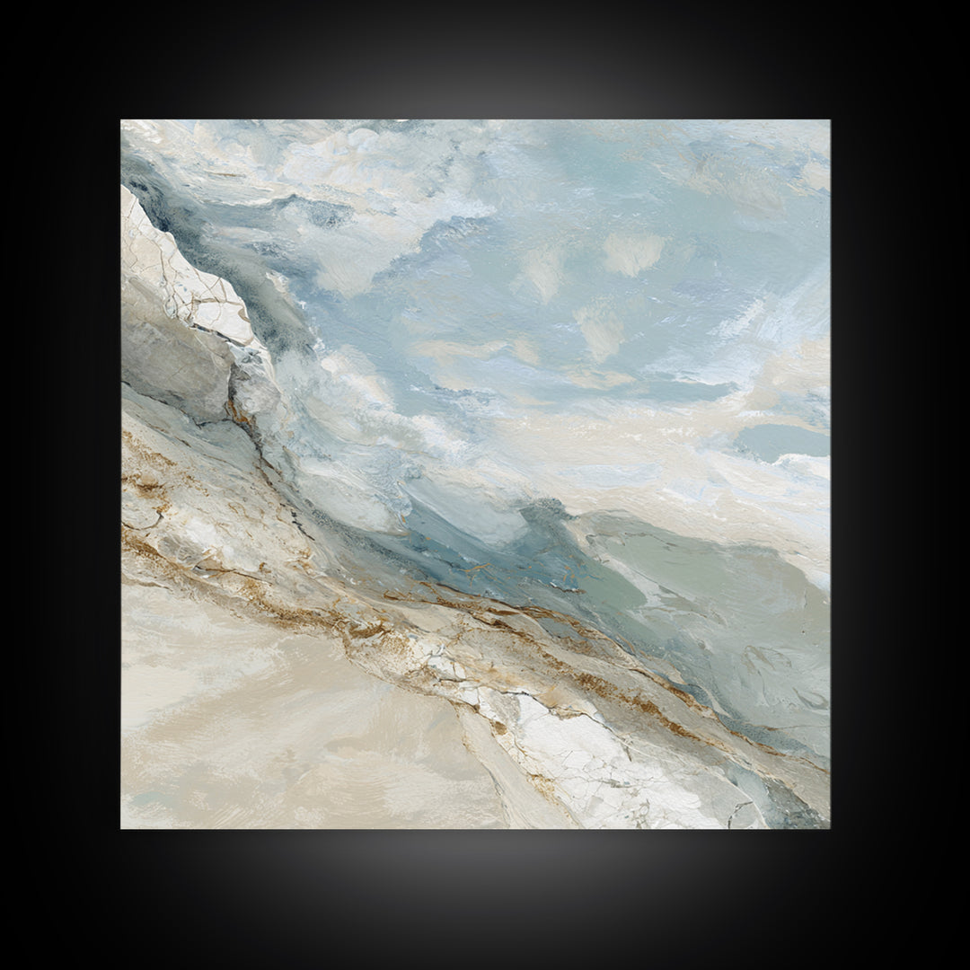 Light Marble Texture Abstract Framed Canvas Print, Waiting Room Art, Dog Wall Art, Waiting Room Decor, Abstract Art, Calm, WRA-1x1-24