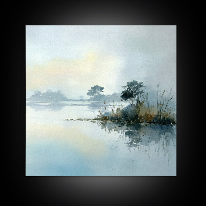 Peaceful Lake Reflection at Dawn Framed Canvas Print, Waiting Room Art, Abstract Art, Waiting Room Decor, Fine Art, Calm, WRA-1x1-28
