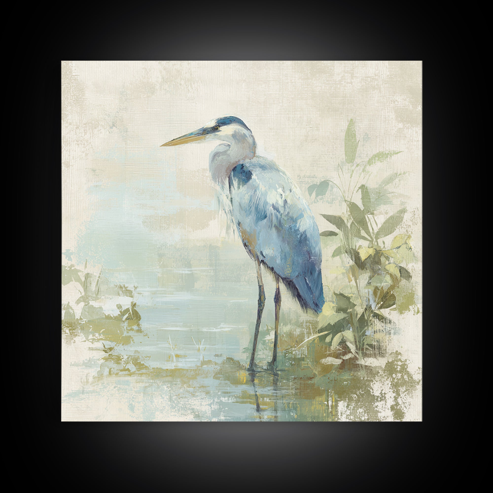 Blue Heron in Quiet Marsh Canvas Print, Waiting Room Art, Printable Art, Waiting Room Decor, Watercolor Art, Calm, WRA-1x1-36