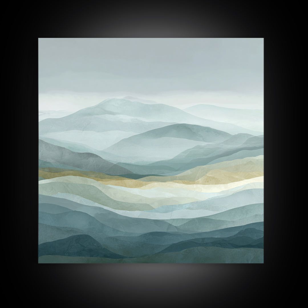 Simple Mountain Layers Framed Canvas Print, Waiting Room Art, Dental Office Decor, Waiting Room Decor, Fine Art, Calm, WRA-1x1-38