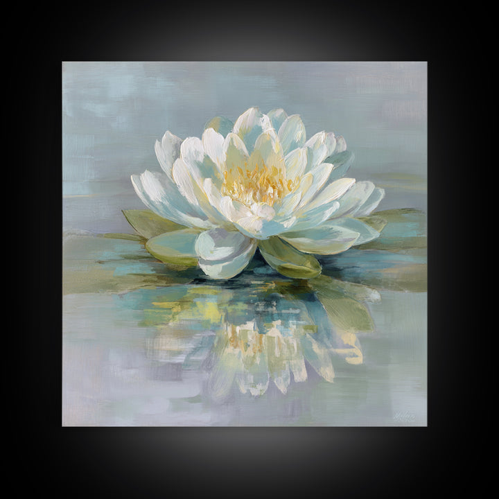 Lotus Flower on Still Water Framed Canvas Print, Waiting Room Art, Office Art, Waiting Room Decor, Calm, Gallery Decor, WRA-1x1-39