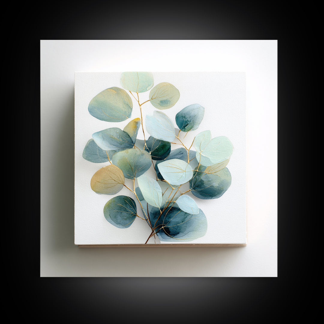 Clean Eucalyptus Leaf Study Framed Canvas Print, Waiting Room Art, Gallery Decor, Waiting Room Decor, Oil Painting, Calm, WRA-1x1-41