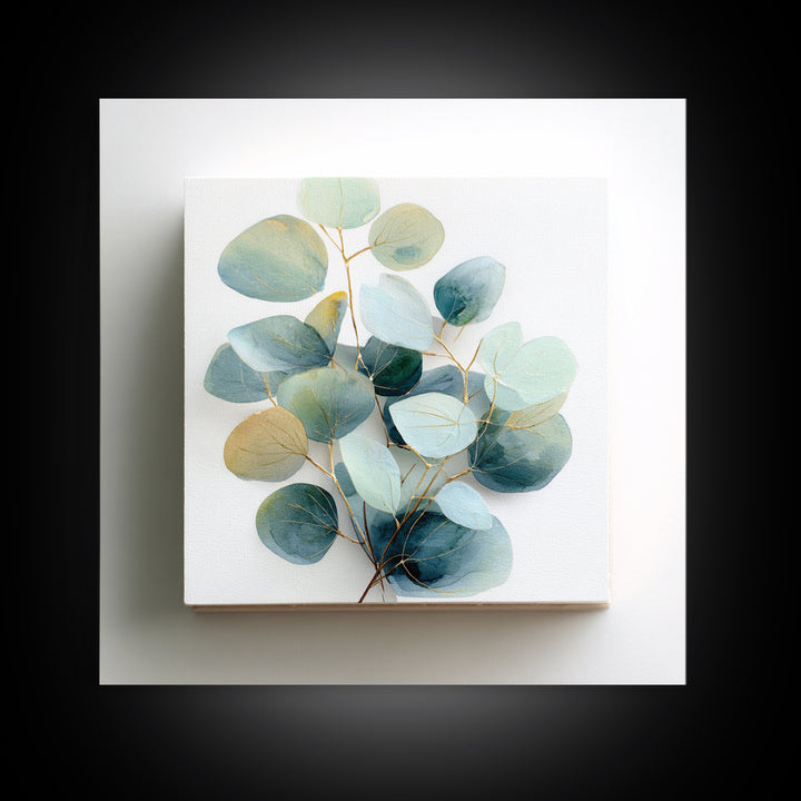Clean Eucalyptus Leaf Study Framed Canvas Print, Waiting Room Art, Gallery Decor, Waiting Room Decor, Oil Painting, Calm, WRA-1x1-41