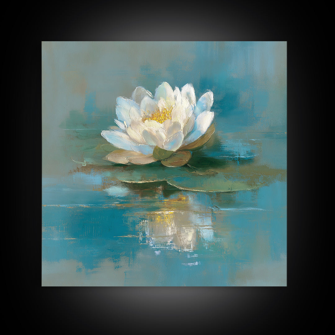 Lotus Flower on Still Water Framed Canvas Print, Waiting Room Art, Photography Print, Waiting Room Decor, Oil Painting, Calm, WRA-1x1-63
