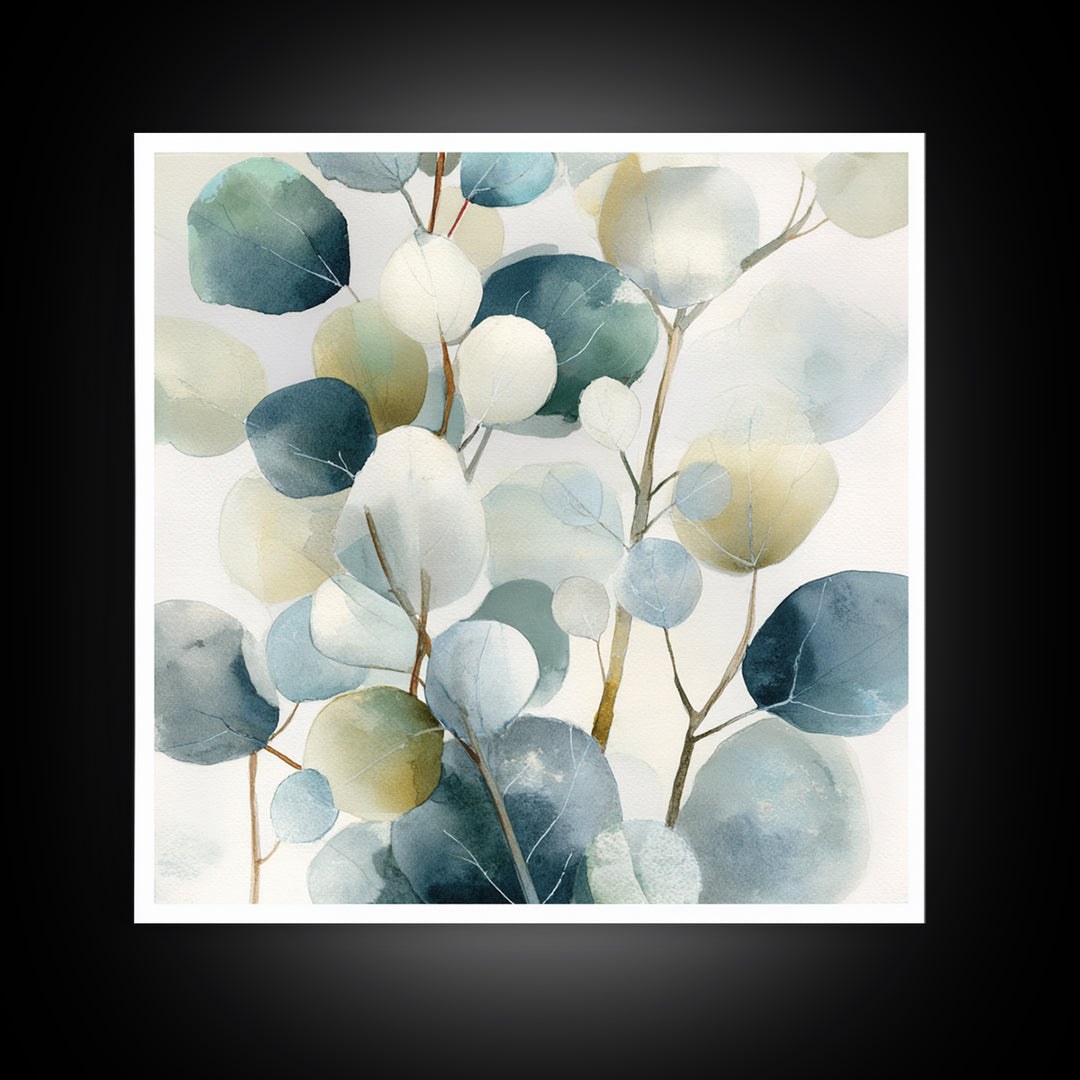 Clean Eucalyptus Leaf Study Framed Canvas Print, Waiting Room Art, Gallery Decor, Waiting Room Decor, Oil Painting, Calm, WRA-1x1-65