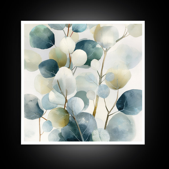 Clean Eucalyptus Leaf Study Framed Canvas Print, Waiting Room Art, Gallery Decor, Waiting Room Decor, Oil Painting, Calm, WRA-1x1-65