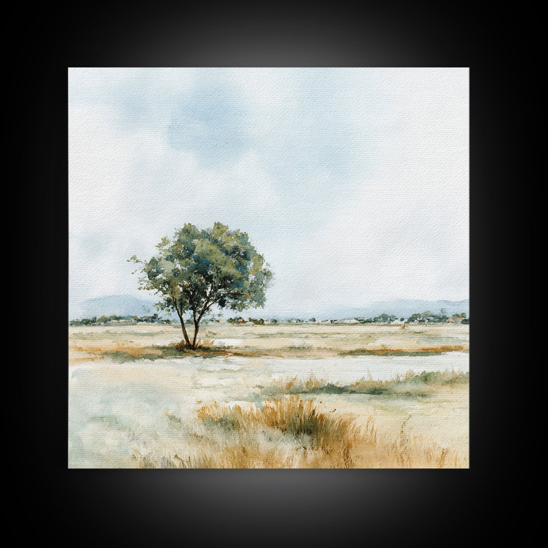 Open Field with Distant Tree Framed Canvas Print, Waiting Room Art, Therapy Office Decor, Waiting Room Decor, Fine Art, Calm, WRA-1x1-71
