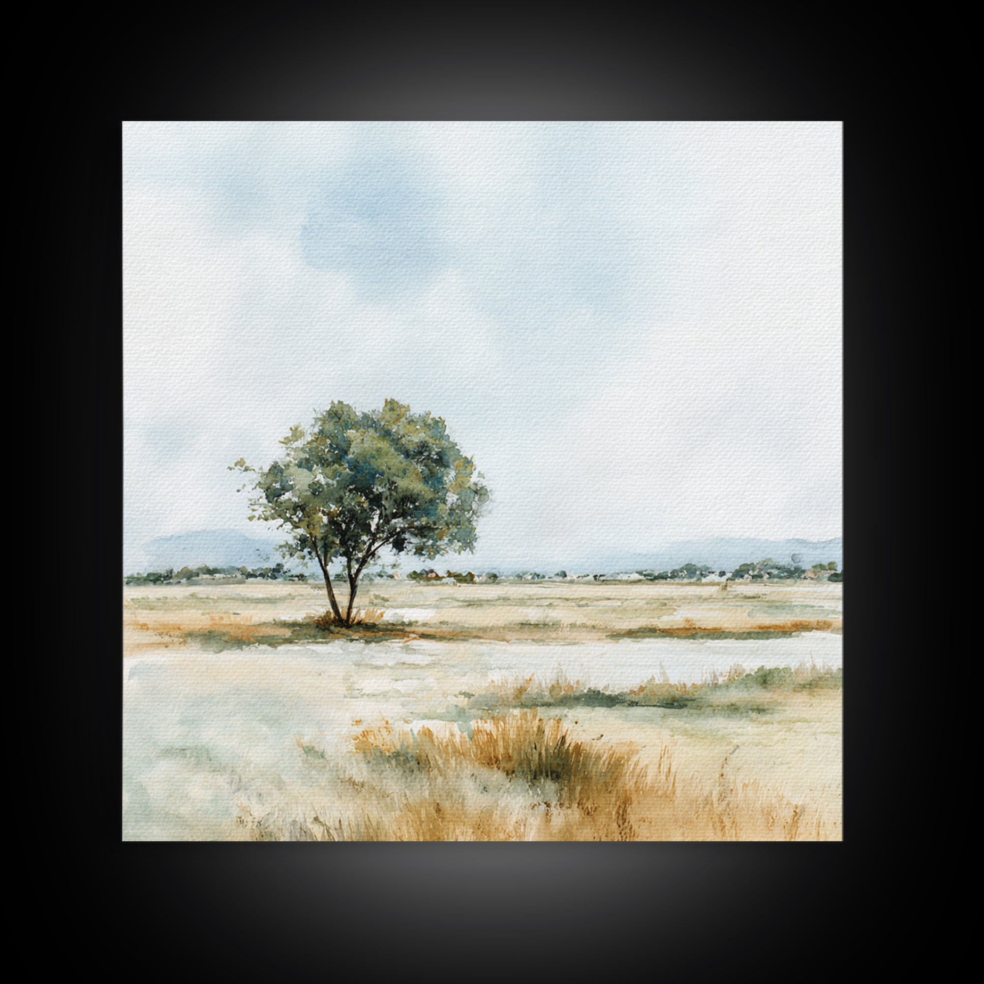 Open Field with Distant Tree Framed Canvas Print, Waiting Room Art, Therapy Office Decor, Waiting Room Decor, Fine Art, Calm, WRA-1x1-71