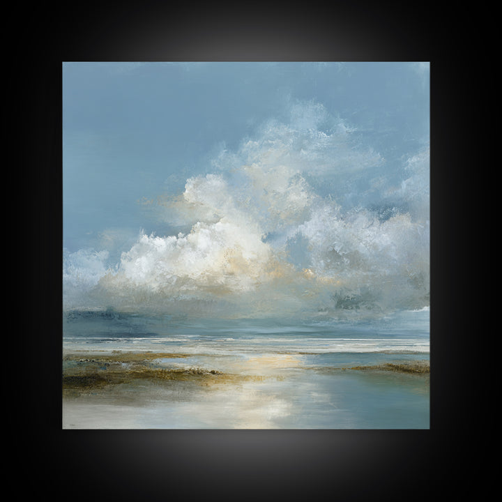 Large Cloudscape with Hopeful Light Framed Canvas Print, Waiting Room Art, Textured Painting, Waiting Room Decor, Calm, WRA-1x1-88