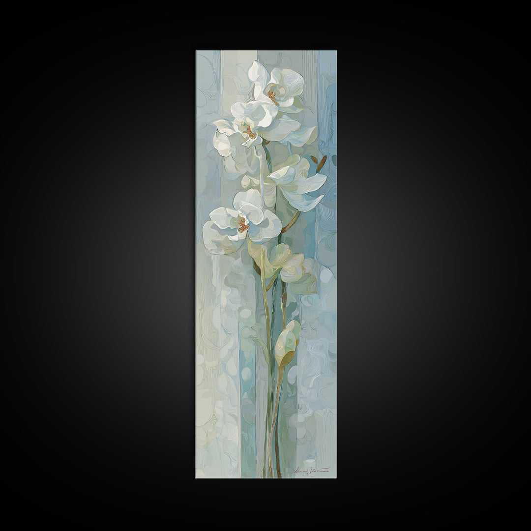 White Orchid on Light Gray Ground Framed Canvas Print, Waiting Room Art, Art, Waiting Room Decor, Fine Art, Calm, Bauhaus Print, WRA-1x3-19