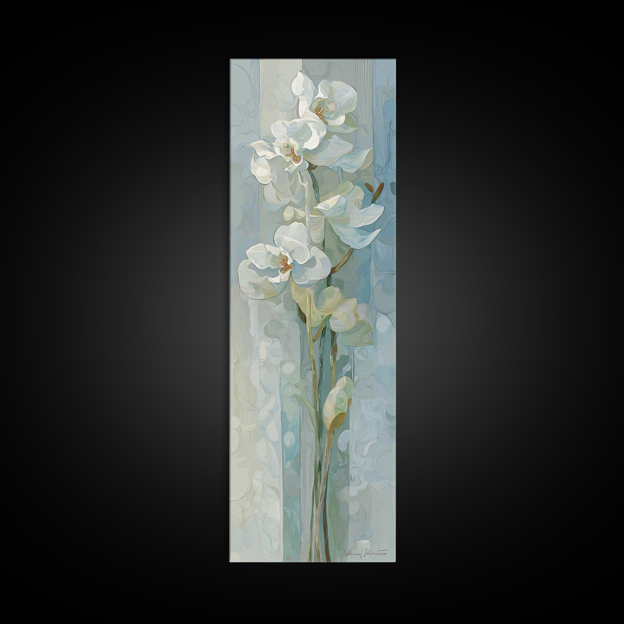 White Orchid on Light Gray Ground Framed Canvas Print, Waiting Room Art, Art, Waiting Room Decor, Fine Art, Calm, Bauhaus Print, WRA-1x3-19
