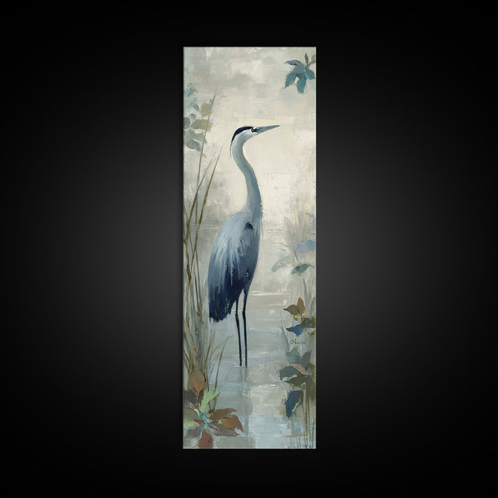 Blue Heron in Quiet Marsh Framed Canvas Print, Waiting Room Art, Art Print, Waiting Room Decor, Fine Art, Calm, Abstract Art, WRA-1x3-24