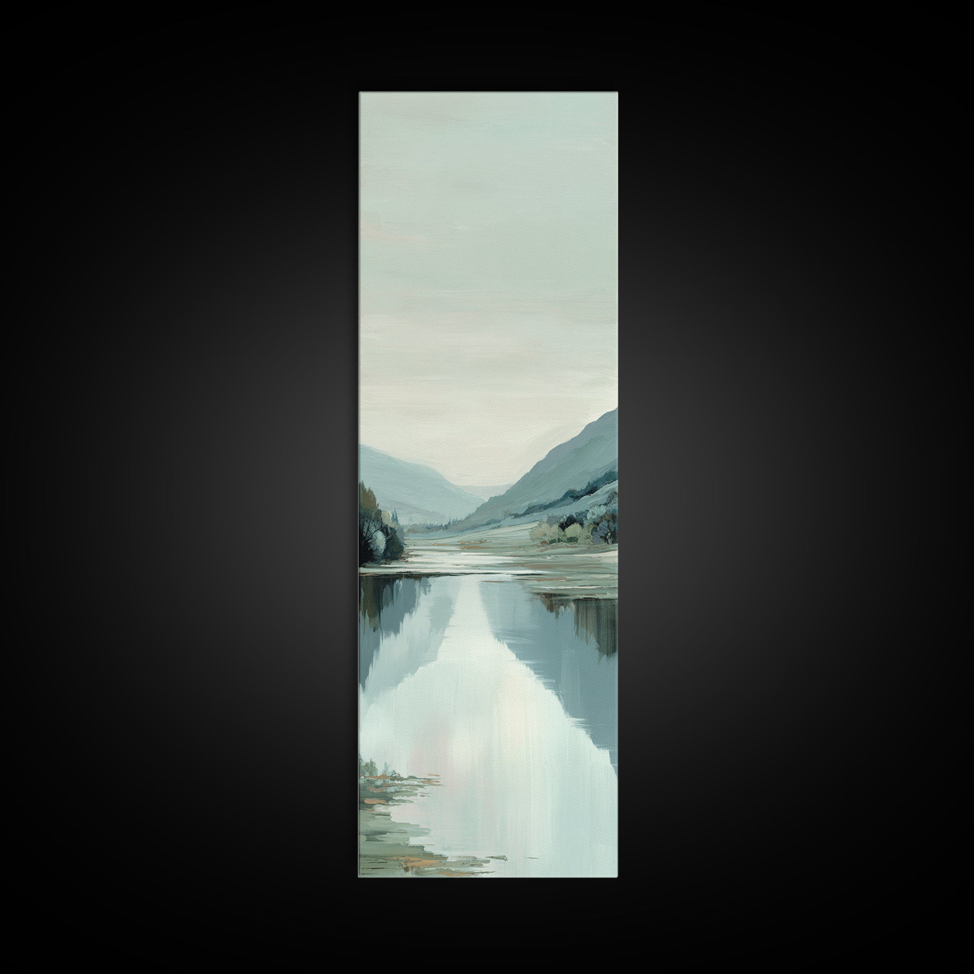 Peaceful Lake Reflection at Dawn Canvas Print, Waiting Room Art, Printable Wall Art, Waiting Room Decor, Oil Painting, Calm, WRA-1x3-40