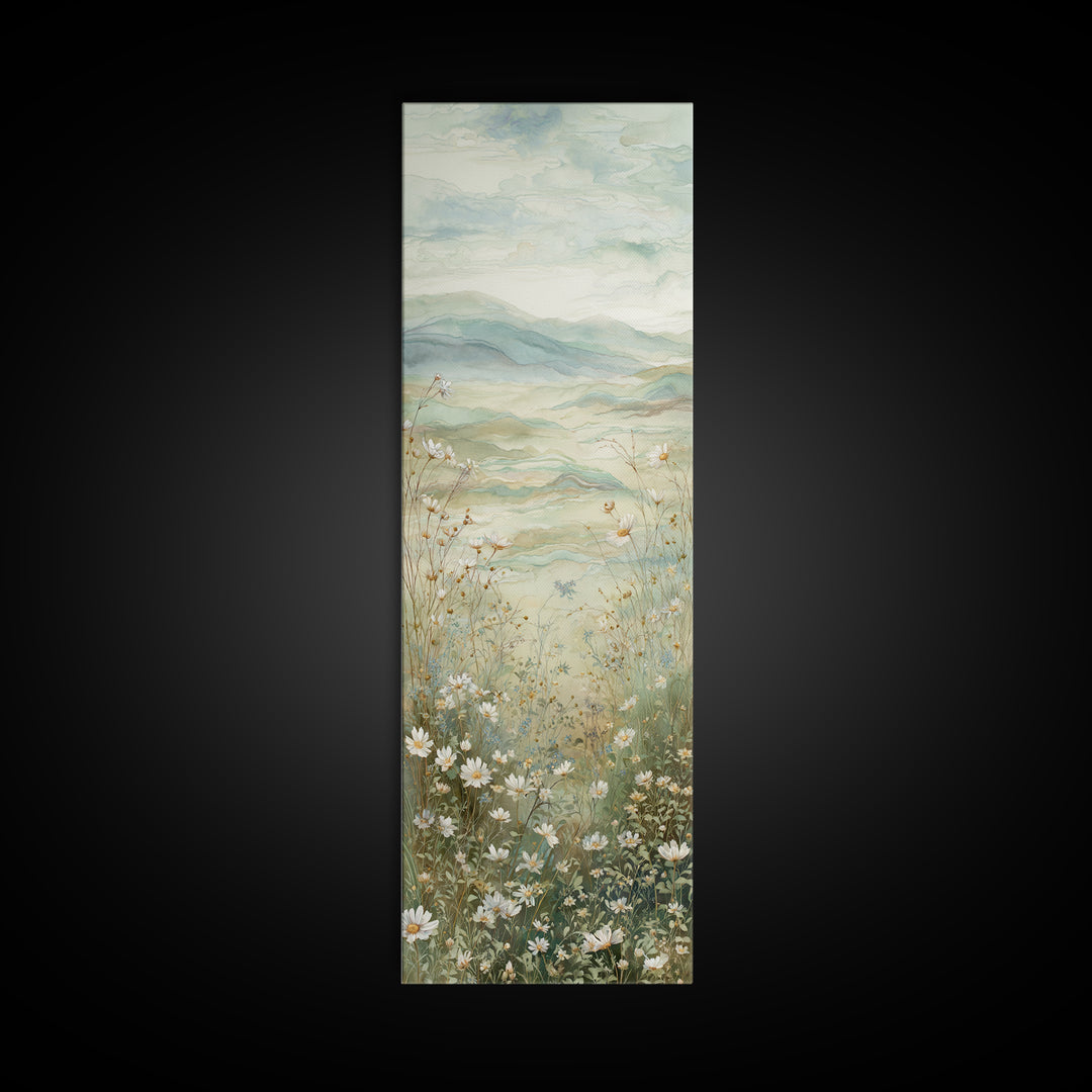 Sunlit Meadow with Wildflowers Canvas Print, Waiting Room Art, Contemporary Art, Waiting Room Decor, Oil Painting, Calm, WRA-1x3-44