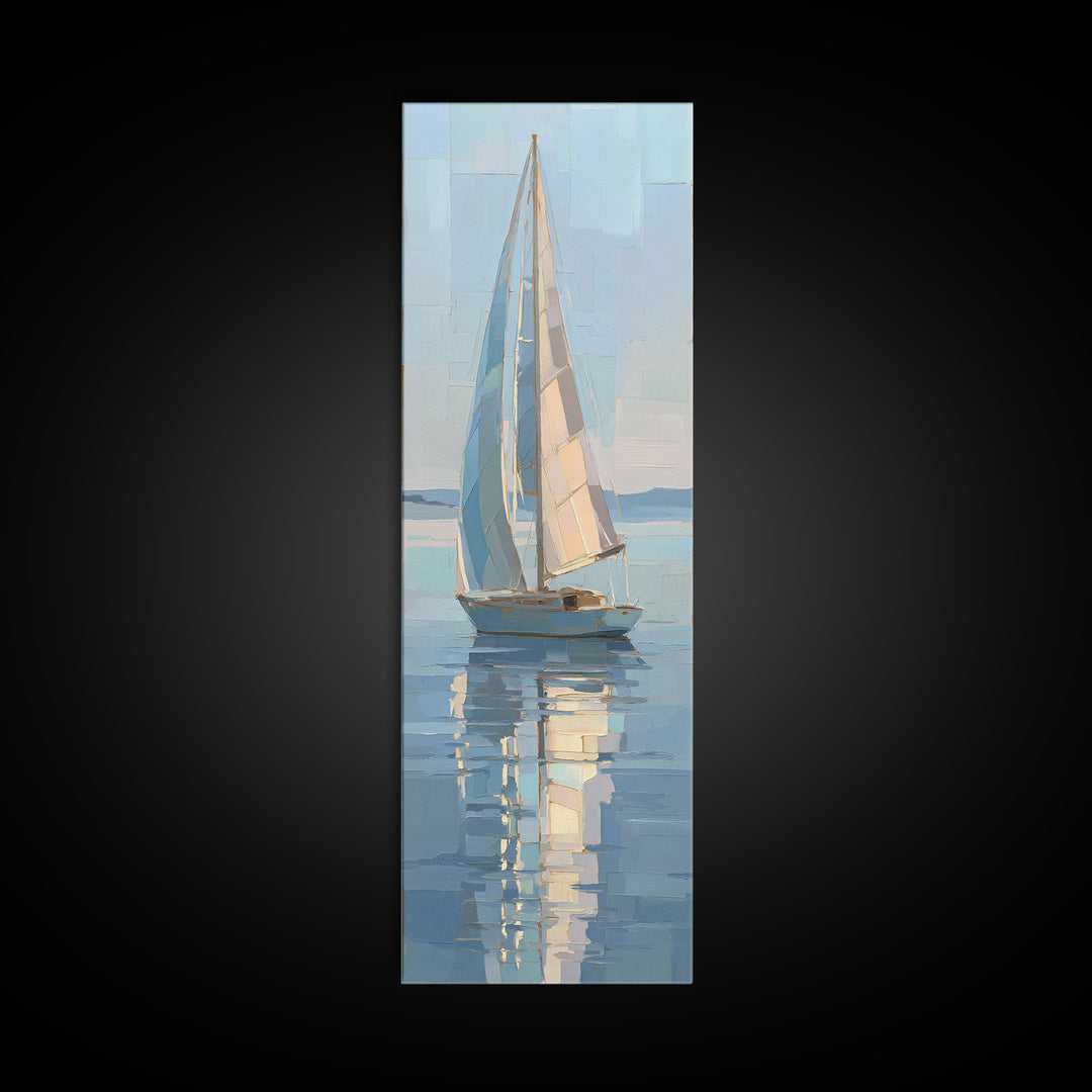 Quiet Sailboat on Calm Water Canvas Print, Waiting Room Art, Wall Sculpture, Waiting Room Decor, Oil Painting, Calm, WRA-1x3-55