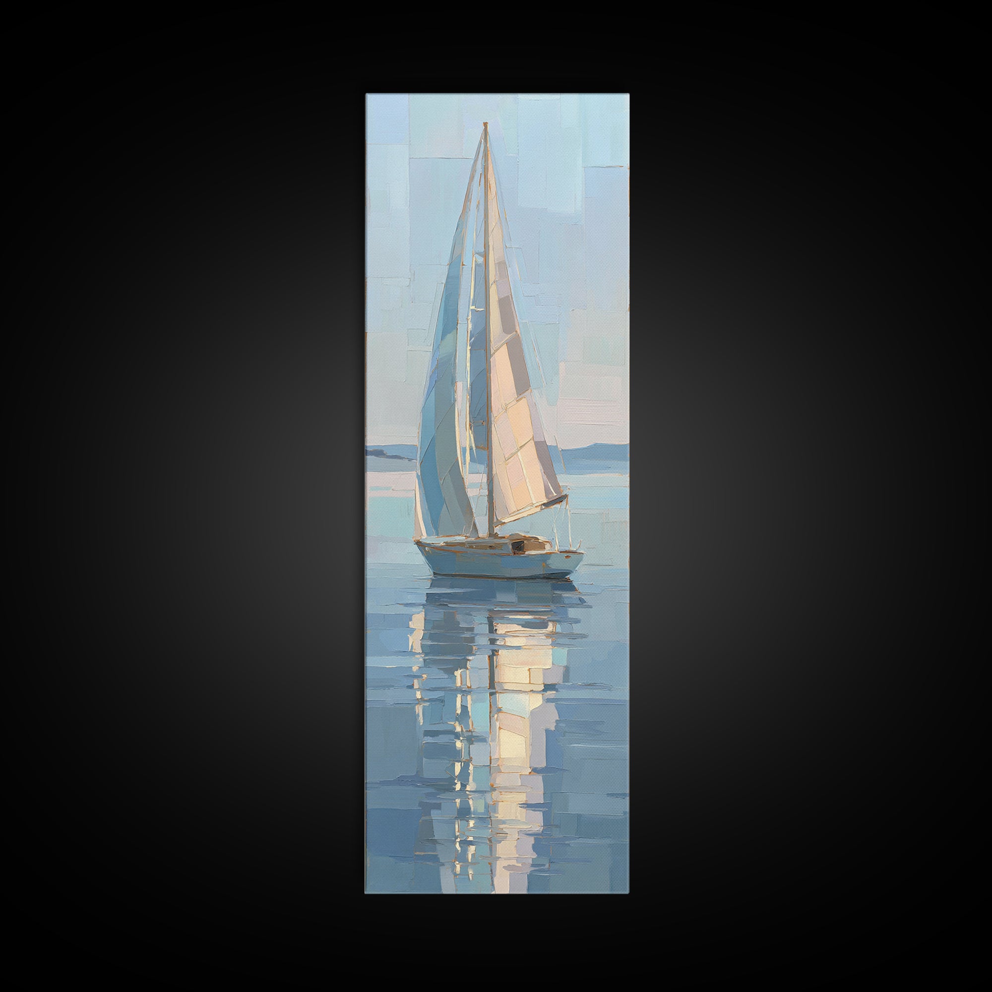 Quiet Sailboat on Calm Water Canvas Print, Waiting Room Art, Wall Sculpture, Waiting Room Decor, Oil Painting, Calm, WRA-1x3-55