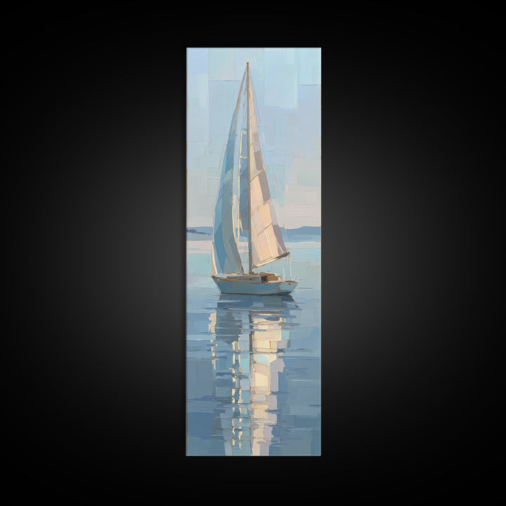 Quiet Sailboat on Calm Water Canvas Print, Waiting Room Art, Wall Sculpture, Waiting Room Decor, Oil Painting, Calm, WRA-1x3-55