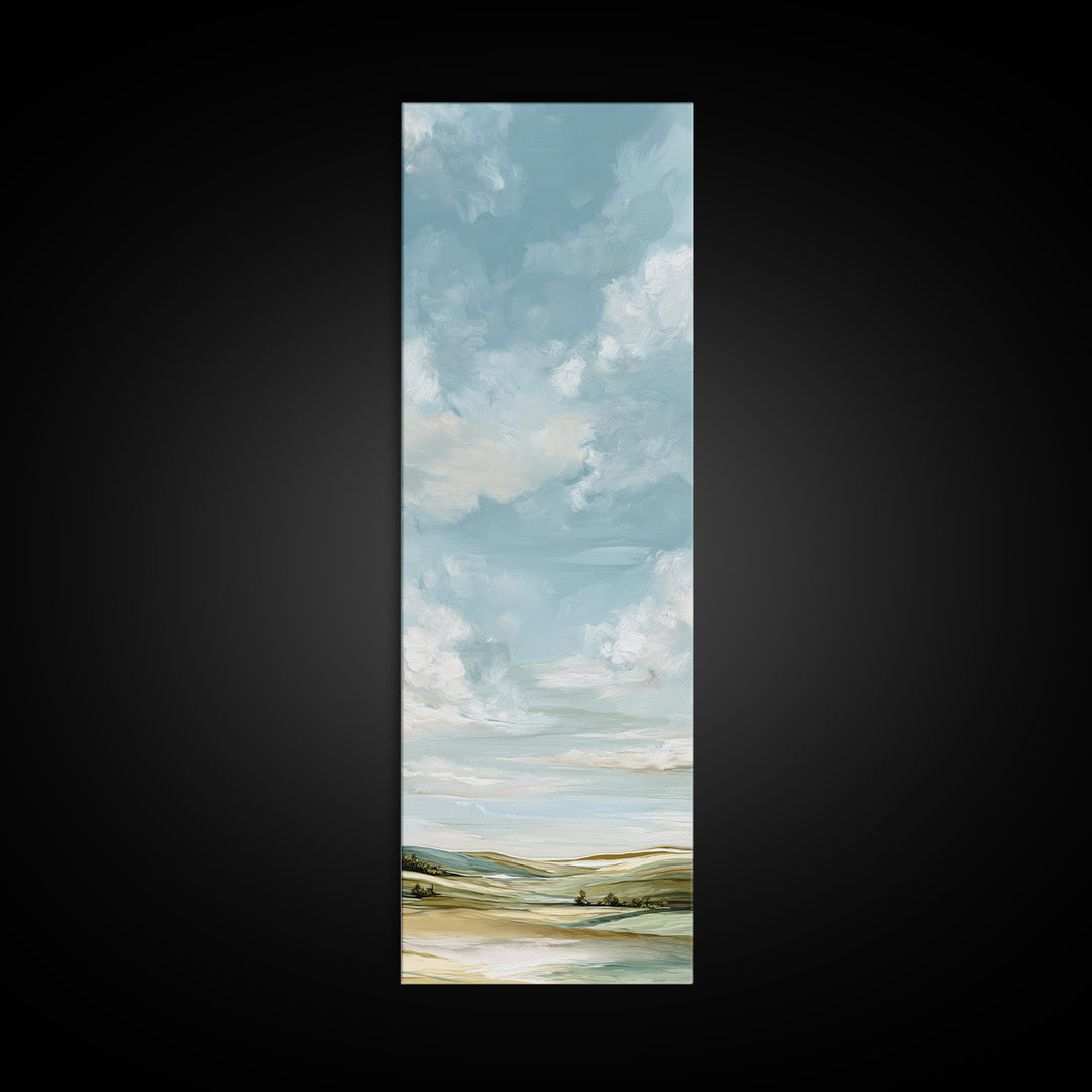 Calming Landscape with Open Sky and Gentle Framed Canvas Print, Waiting Room Art, Textured Painting, Waiting Room Decor, Calm, WRA-1x3-61