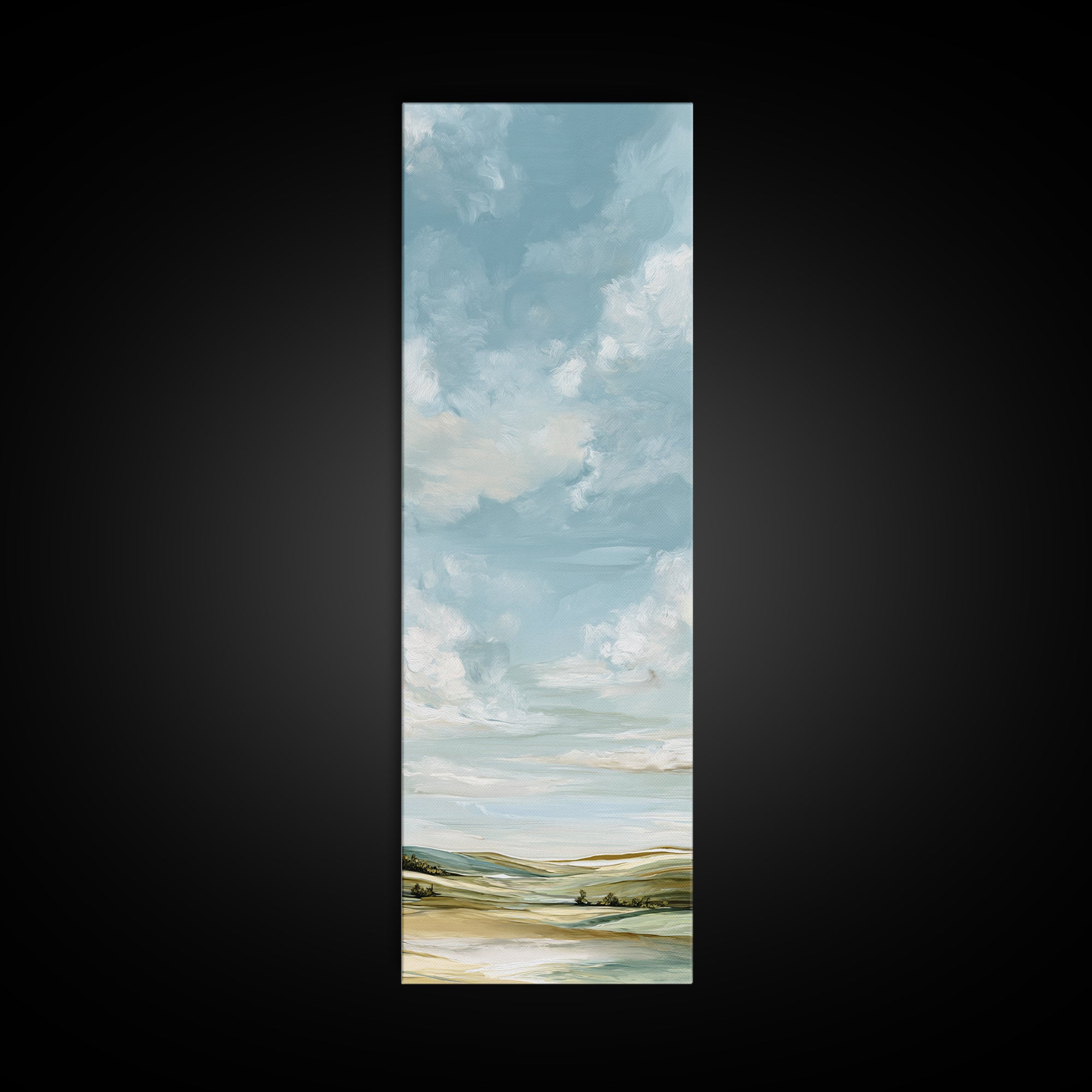 Calming Landscape with Open Sky and Gentle Framed Canvas Print, Waiting Room Art, Textured Painting, Waiting Room Decor, Calm, WRA-1x3-61
