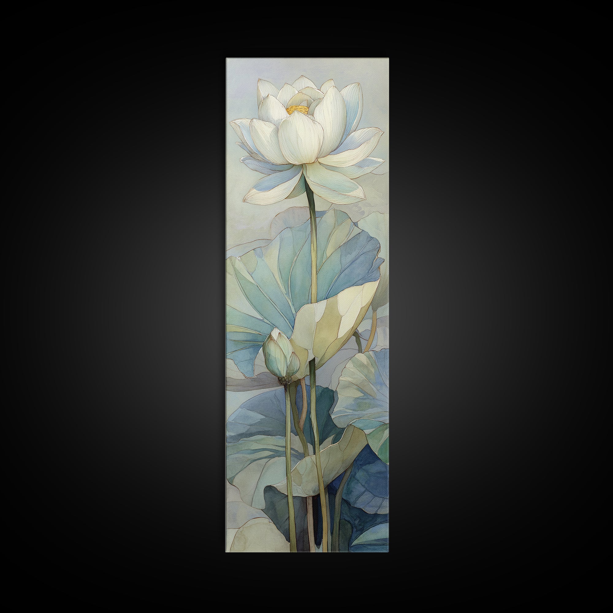 Lotus Flower on Still Water Framed Canvas Print, Waiting Room Art, Digital Art Print, Waiting Room Decor, Oil Painting, Calm, WRA-1x3-75
