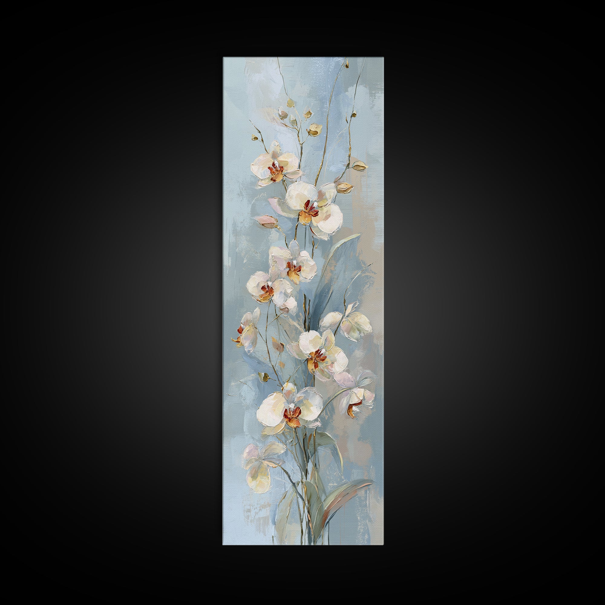White Orchid on Light Gray Ground Framed Canvas Print, Waiting Room Art, Minimalist Art, Waiting Room Decor, Oil Painting, Calm, WRA-1x3-91