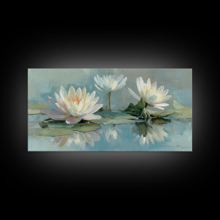 Lotus Flower on Still Water Framed Canvas Print, Waiting Room Art, Office Art, Waiting Room Decor, Calm, Gallery Decor, WRA-2x1-11