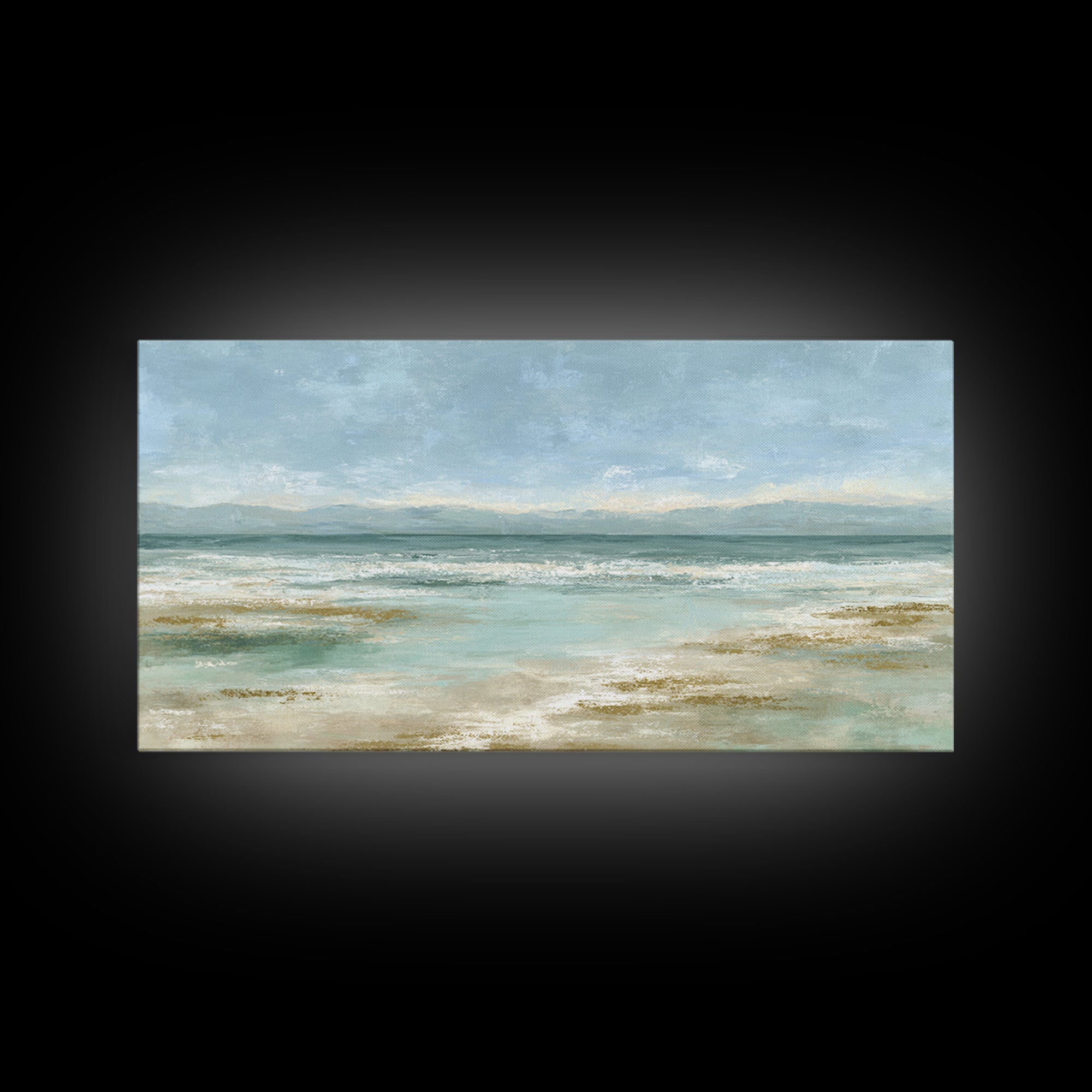 Coastal Horizon with Pale Sand and Water Framed Canvas Print, Waiting Room Art, Art, Waiting Room Decor, Fine Art, Calm, WRA-2x1-29