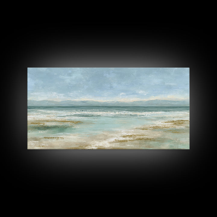 Coastal Horizon with Pale Sand and Water Framed Canvas Print, Waiting Room Art, Art, Waiting Room Decor, Fine Art, Calm, WRA-2x1-29