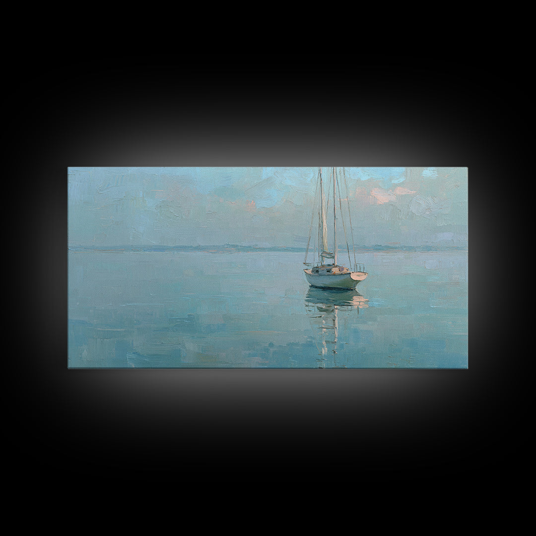 Quiet Sailboat on Calm Water Canvas Print, Waiting Room Art, Printable Wall Art, Waiting Room Decor, Oil Painting, Calm, WRA-2x1-39