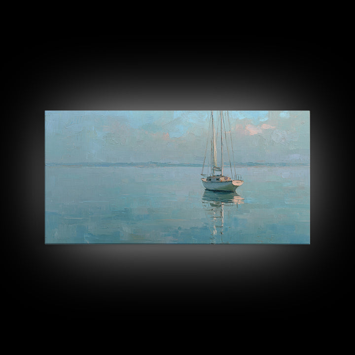 Quiet Sailboat on Calm Water Canvas Print, Waiting Room Art, Printable Wall Art, Waiting Room Decor, Oil Painting, Calm, WRA-2x1-39