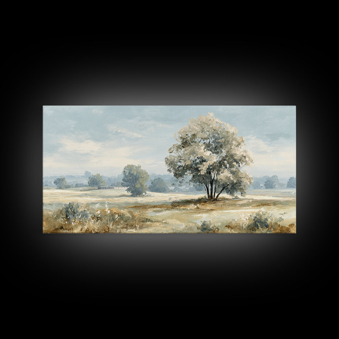 Open Field with Distant Tree Framed Canvas Print, Waiting Room Art, Office Decor, Waiting Room Decor, Fine Art, Calm, WRA-2x1-43