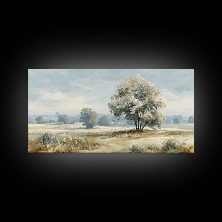Open Field with Distant Tree Framed Canvas Print, Waiting Room Art, Office Decor, Waiting Room Decor, Fine Art, Calm, WRA-2x1-43