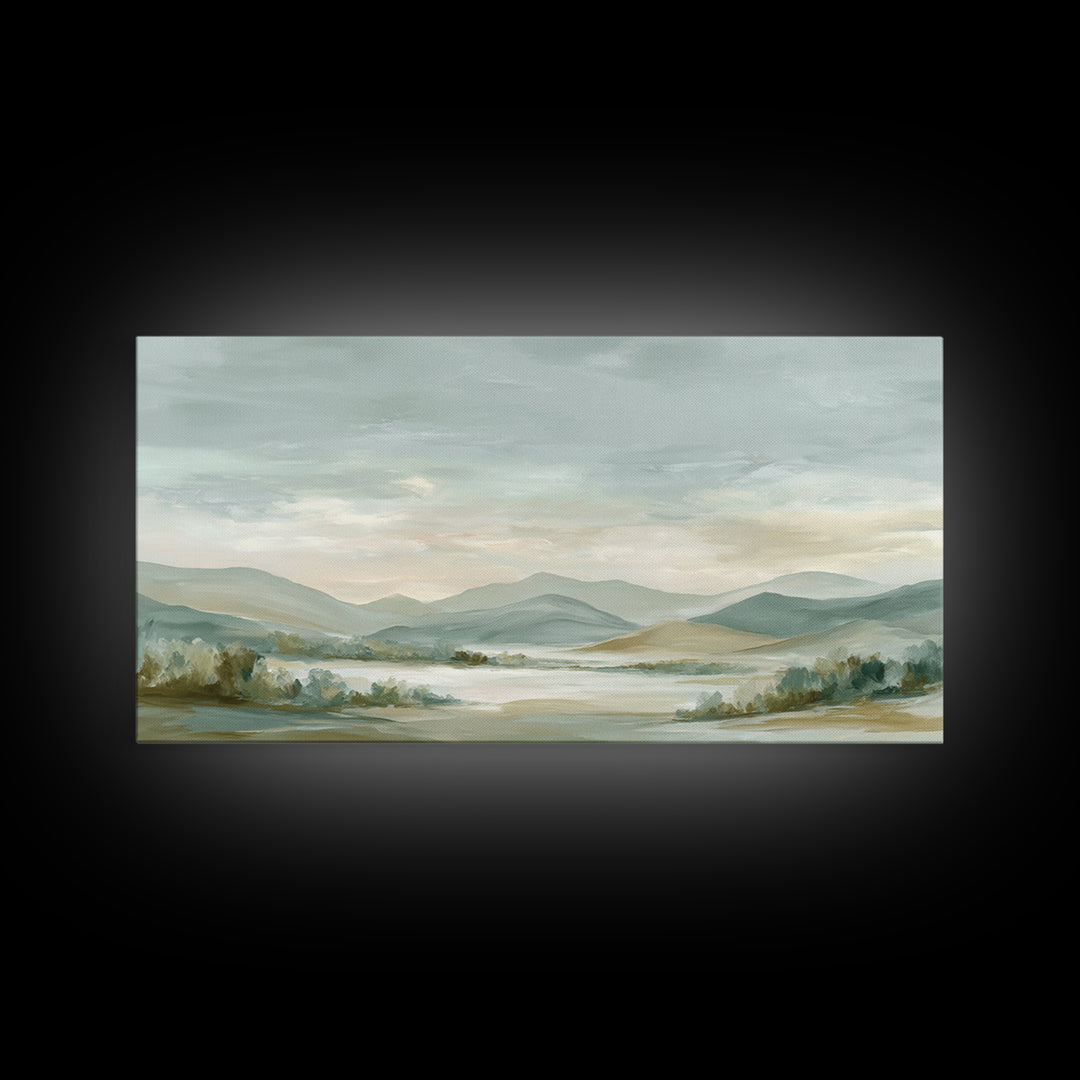 Calming Landscape with Open Sky and Gentle Framed Canvas Print, Waiting Room Art, Original Art, Waiting Room Decor, WRA-2x1-45