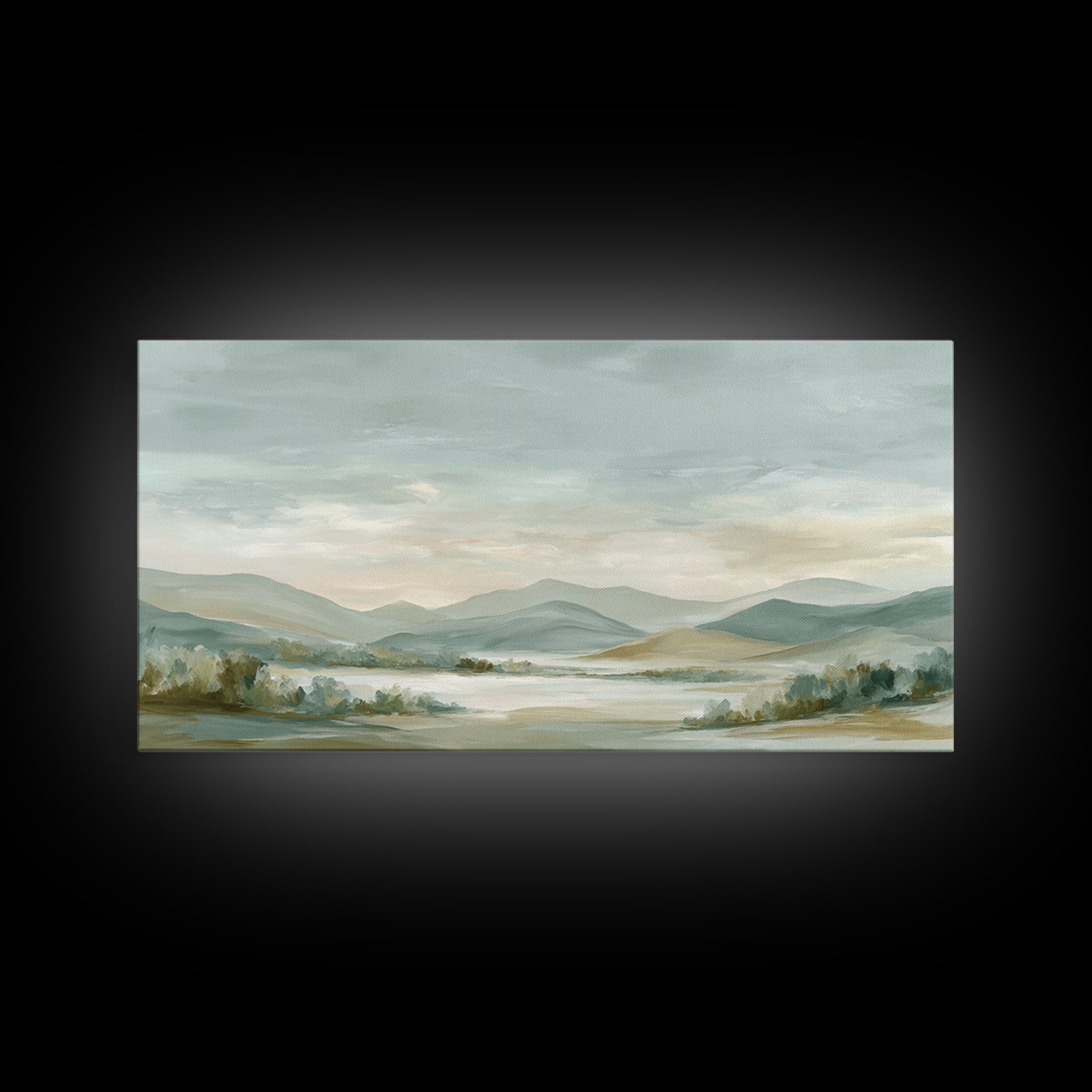 Calming Landscape with Open Sky and Gentle Framed Canvas Print, Waiting Room Art, Original Art, Waiting Room Decor, WRA-2x1-45