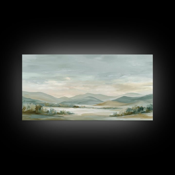 Calming Landscape with Open Sky and Gentle Framed Canvas Print, Waiting Room Art, Original Art, Waiting Room Decor, WRA-2x1-45