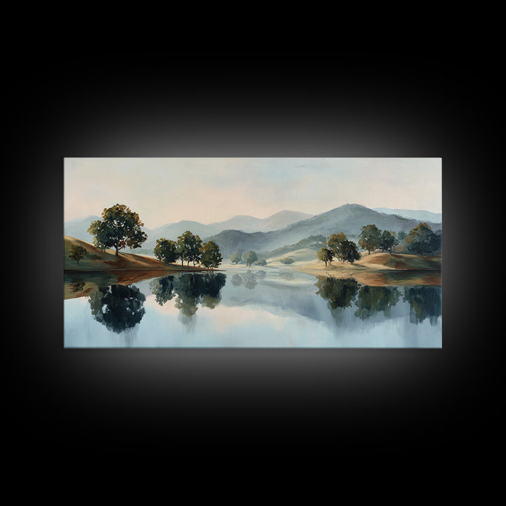 Peaceful Lake Reflection at Dawn Canvas Print, Waiting Room Art, Wall Decor, Waiting Room Decor, Calm, Minimalist Wall Art, WRA-2x1-48
