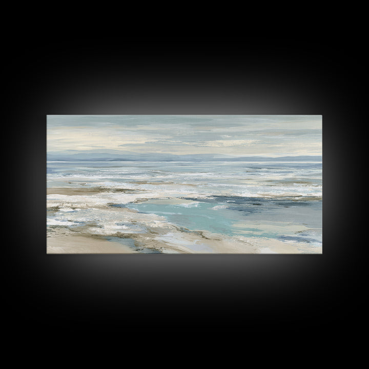 Coastal Horizon with Pale Sand and Water Framed Canvas Print, Waiting Room Art, Art, Waiting Room Decor, Fine Art, Calm, WRA-2x1-5