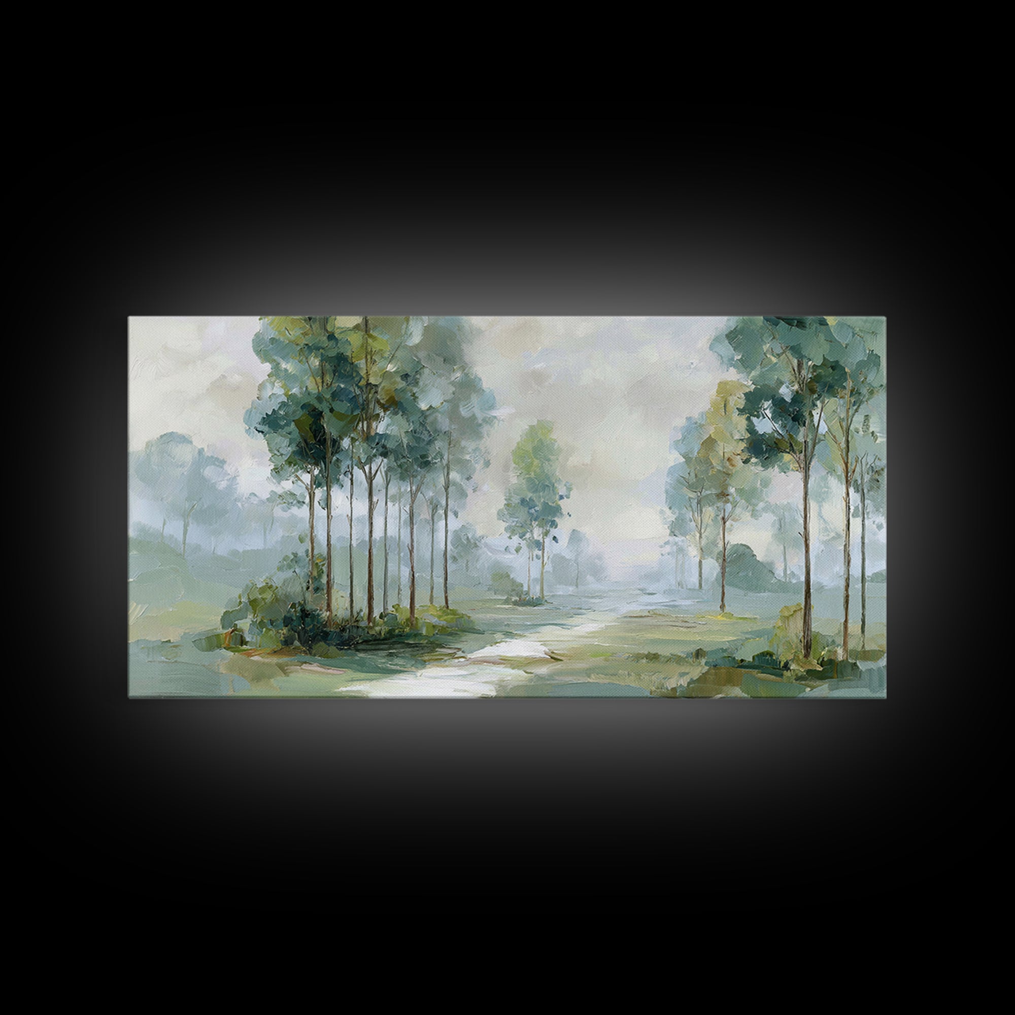 Misty Forest Path Framed Canvas Print, Waiting Room Art, Modern Art, Waiting Room Decor, Fine Art, Calm, Therapy Office Decor, WRA-2x1-55