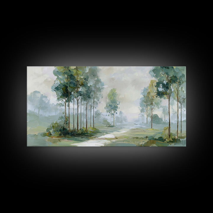 Misty Forest Path Framed Canvas Print, Waiting Room Art, Modern Art, Waiting Room Decor, Fine Art, Calm, Therapy Office Decor, WRA-2x1-55