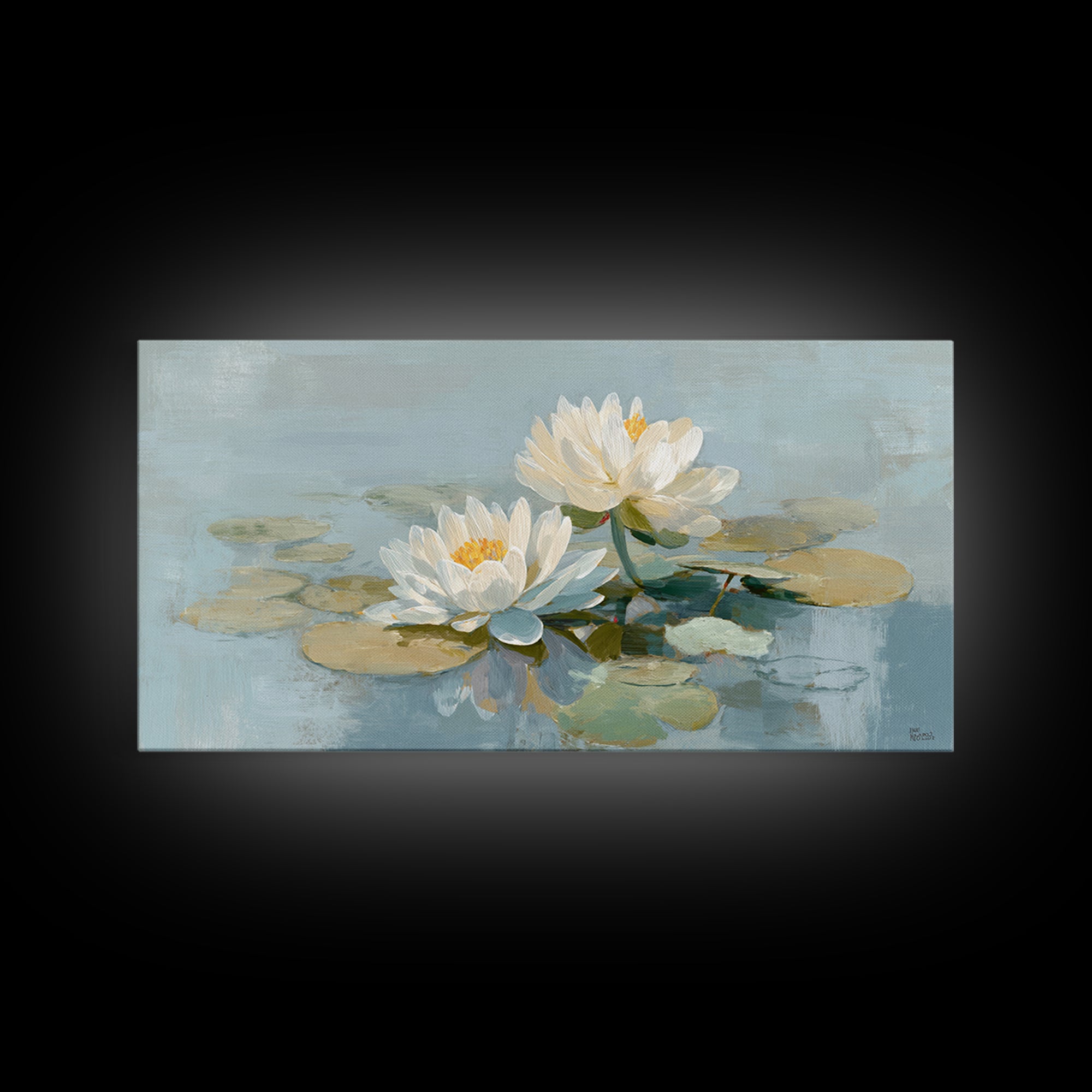 Lotus Flower on Still Water Framed Canvas Print, Waiting Room Art, Abstract, Waiting Room Decor, Watercolor Art, Calm, WRA-2x1-59