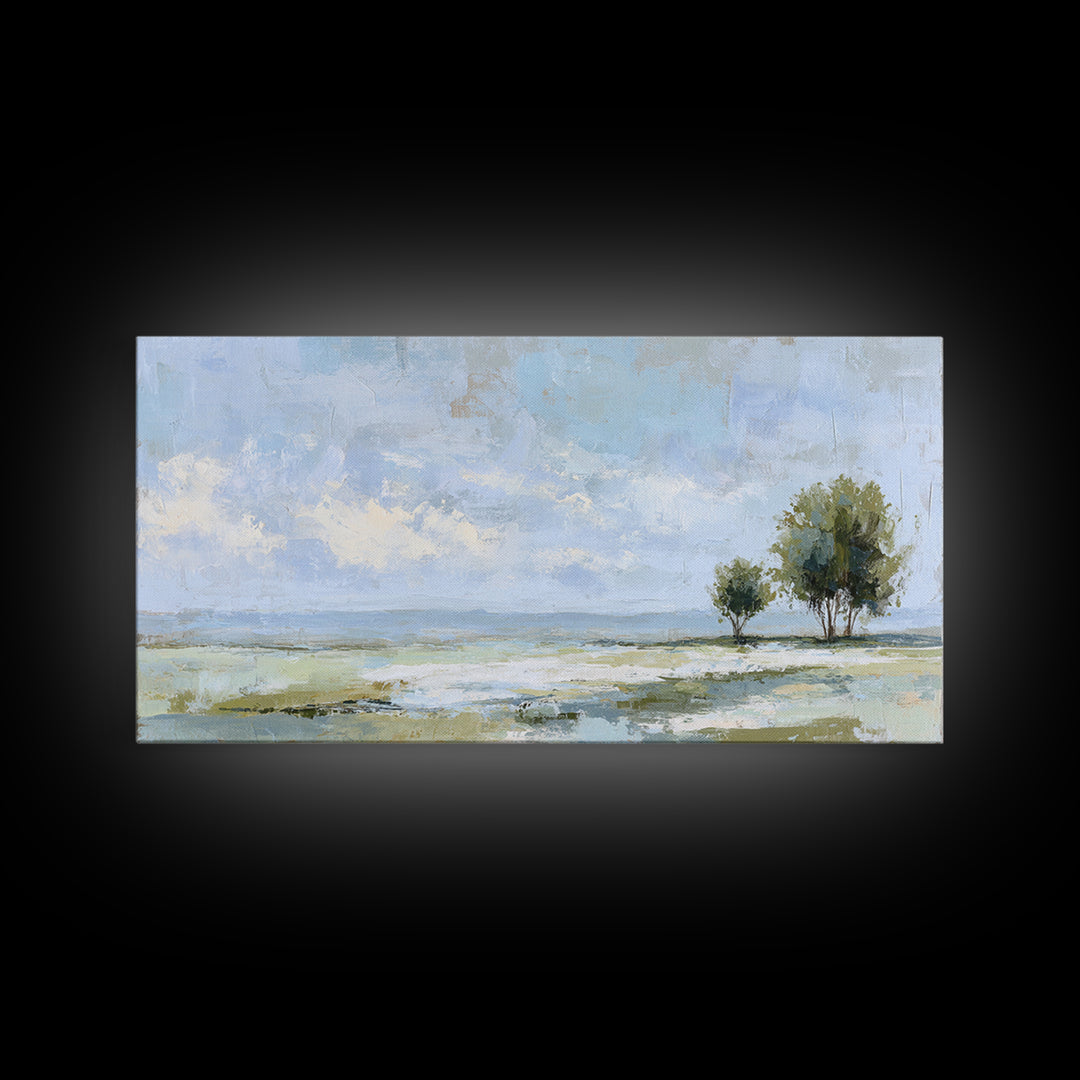 Open Field with Distant Tree Framed Canvas Print, Waiting Room Art, Dental Art, Waiting Room Decor, Fine Art, Calm, WRA-2x1-67