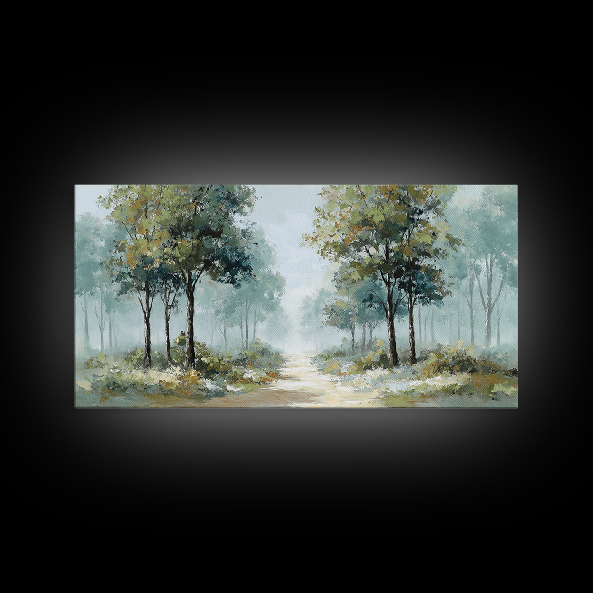 Misty Forest Path Framed Canvas Print, Waiting Room Art, Art, Waiting Room Decor, Calm, Bauhaus Print, Minimalist Wall Art, WRA-2x1-7
