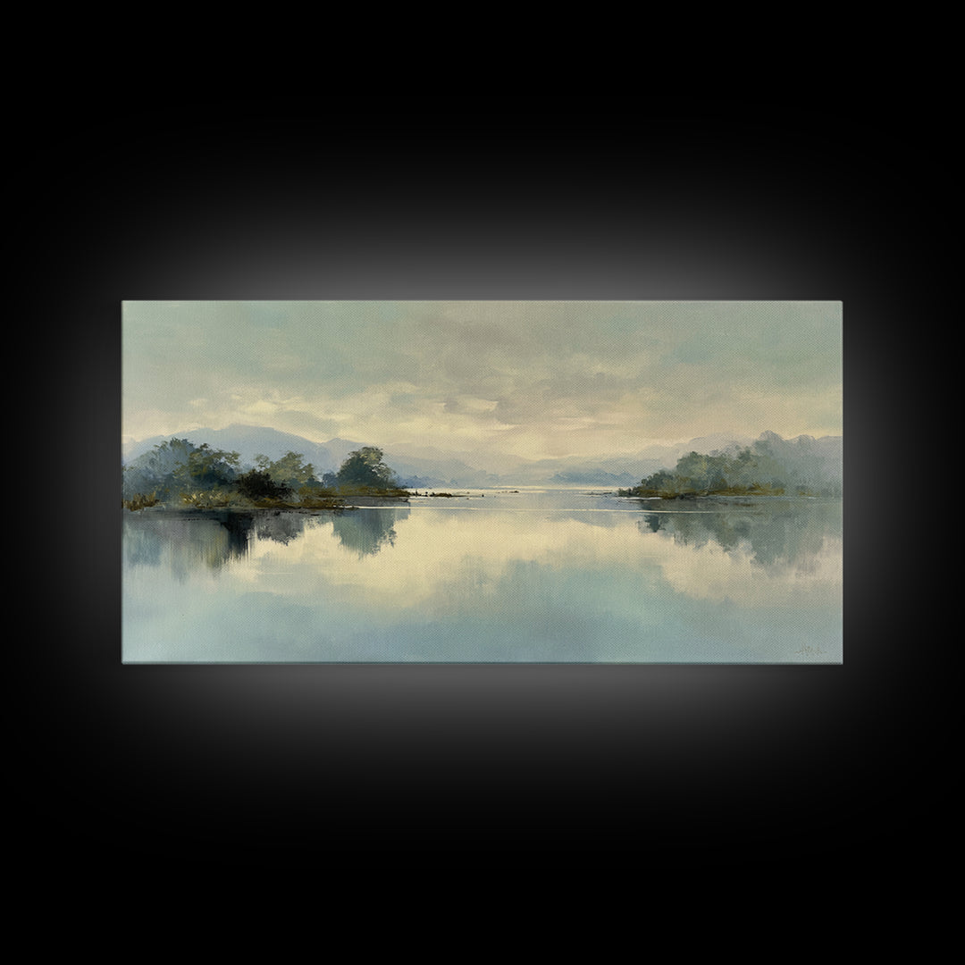 Peaceful Lake Reflection at Dawn Framed Canvas Print, Waiting Room Art, Printable Art, Waiting Room Decor, Fine Art, Calm, WRA-2x1-72