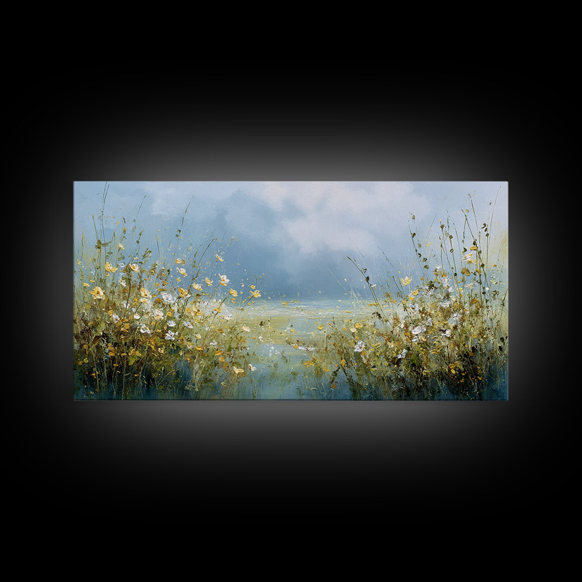 Sunlit Meadow with Wildflowers Canvas Print, Waiting Room Art, Minimalist Wall Art, Waiting Room Decor, Fine Art, Calm, WRA-2x1-76