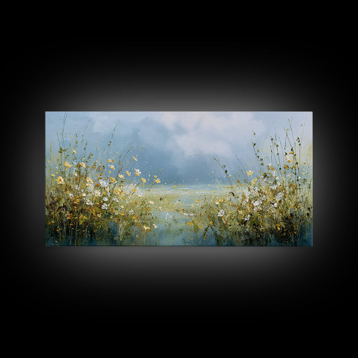 Sunlit Meadow with Wildflowers Canvas Print, Waiting Room Art, Minimalist Wall Art, Waiting Room Decor, Fine Art, Calm, WRA-2x1-76