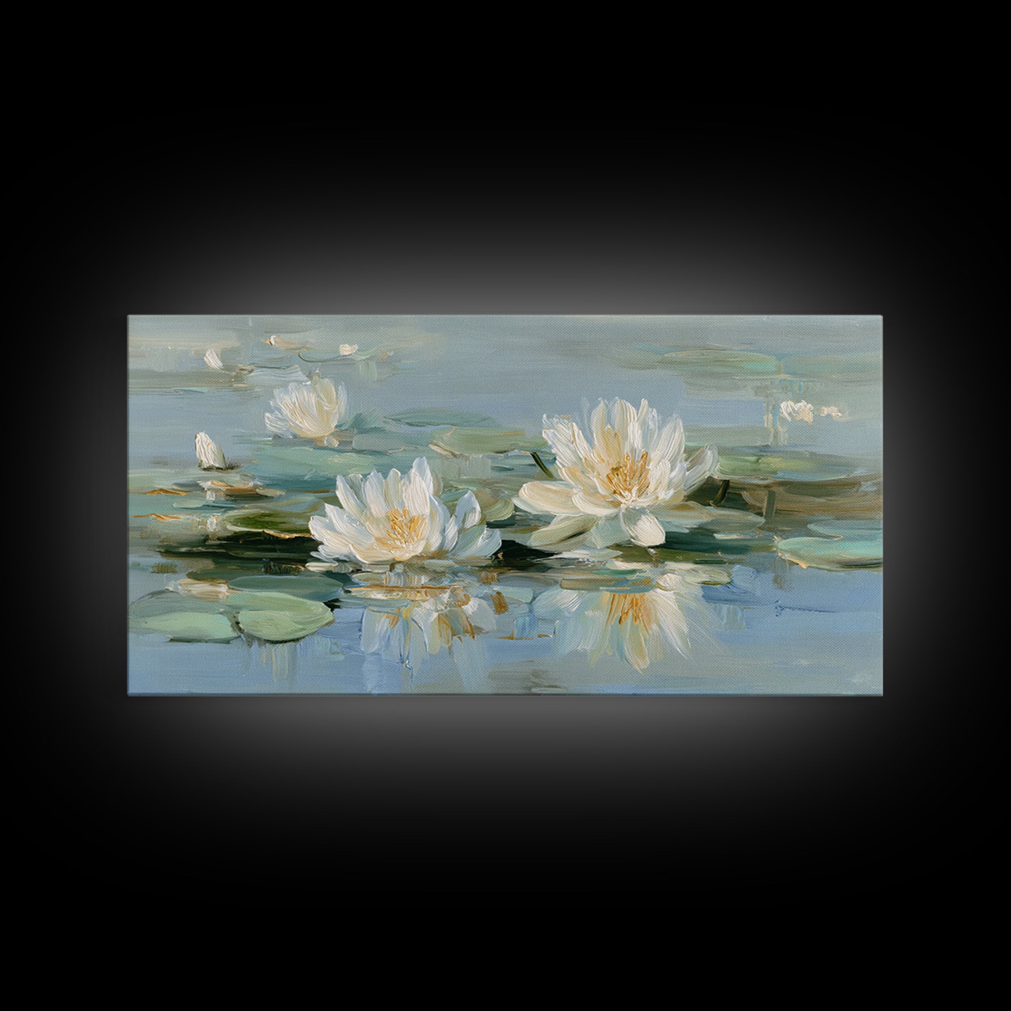 Lotus Flower on Still Water Framed Canvas Print, Waiting Room Art, Contemporary Art, Waiting Room Decor, Oil Painting, Calm, WRA-2x1-83